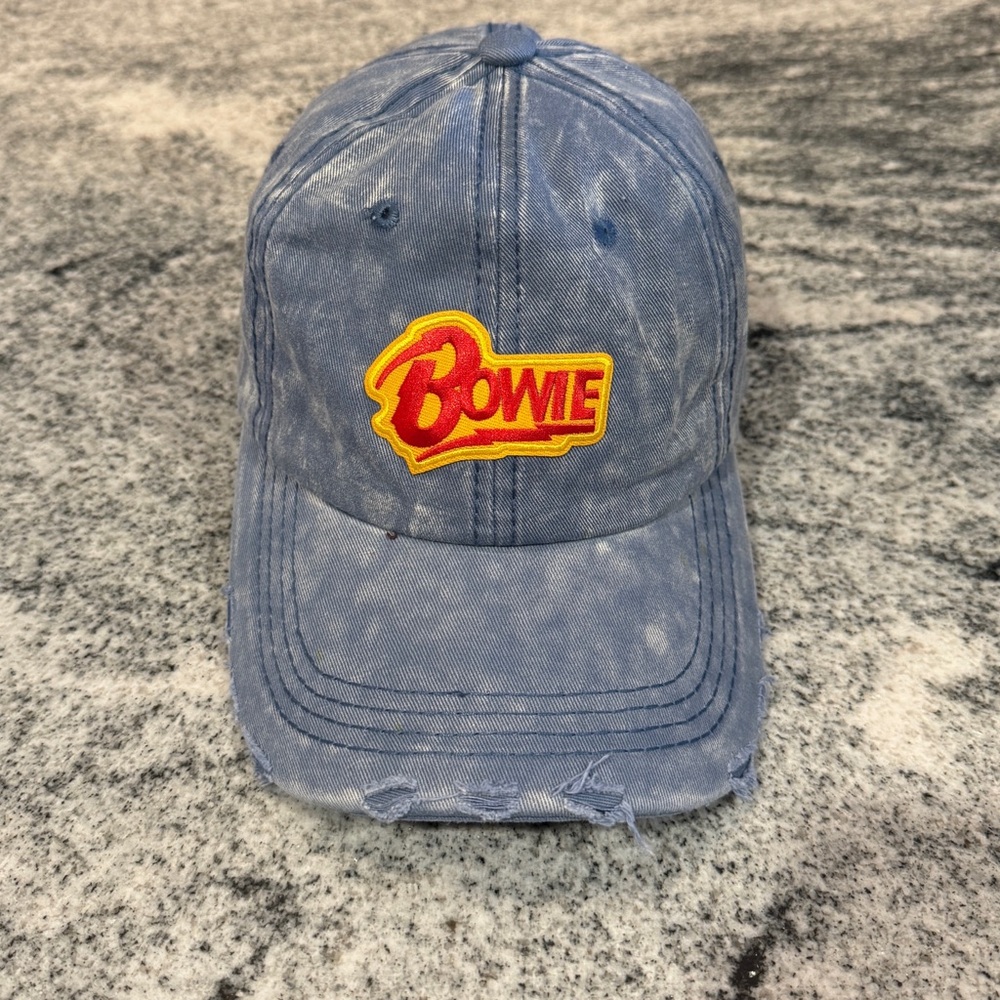 Price Firm New Custom Designed Blue Distressed Baseball Cap w Bowie, Adjustable.